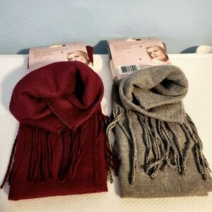 2pk Super Soft Scarves Maroon Red & Gray Coat Scarf Wrap for Winter